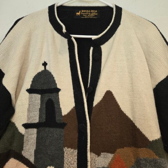 Vintage Royal Inca Imports by Lillian 100% Alpaca Peru Village Scene Cardigan - Picture 4 of 9